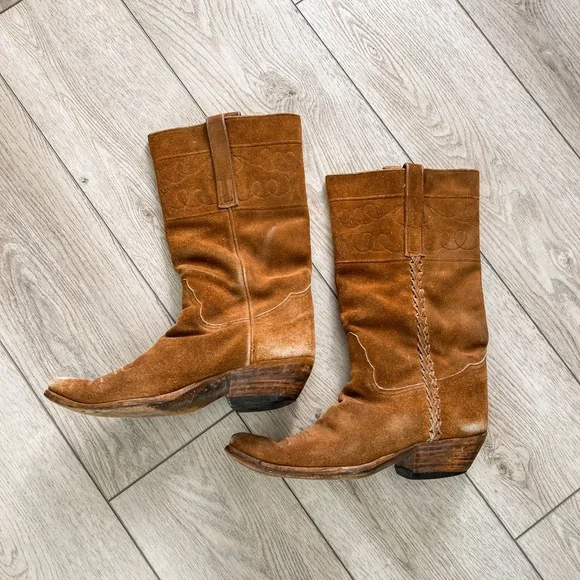 True Vintage Handmade Genuine Leather Brown Western Cowboy Boots USA - Picture 6 of 9